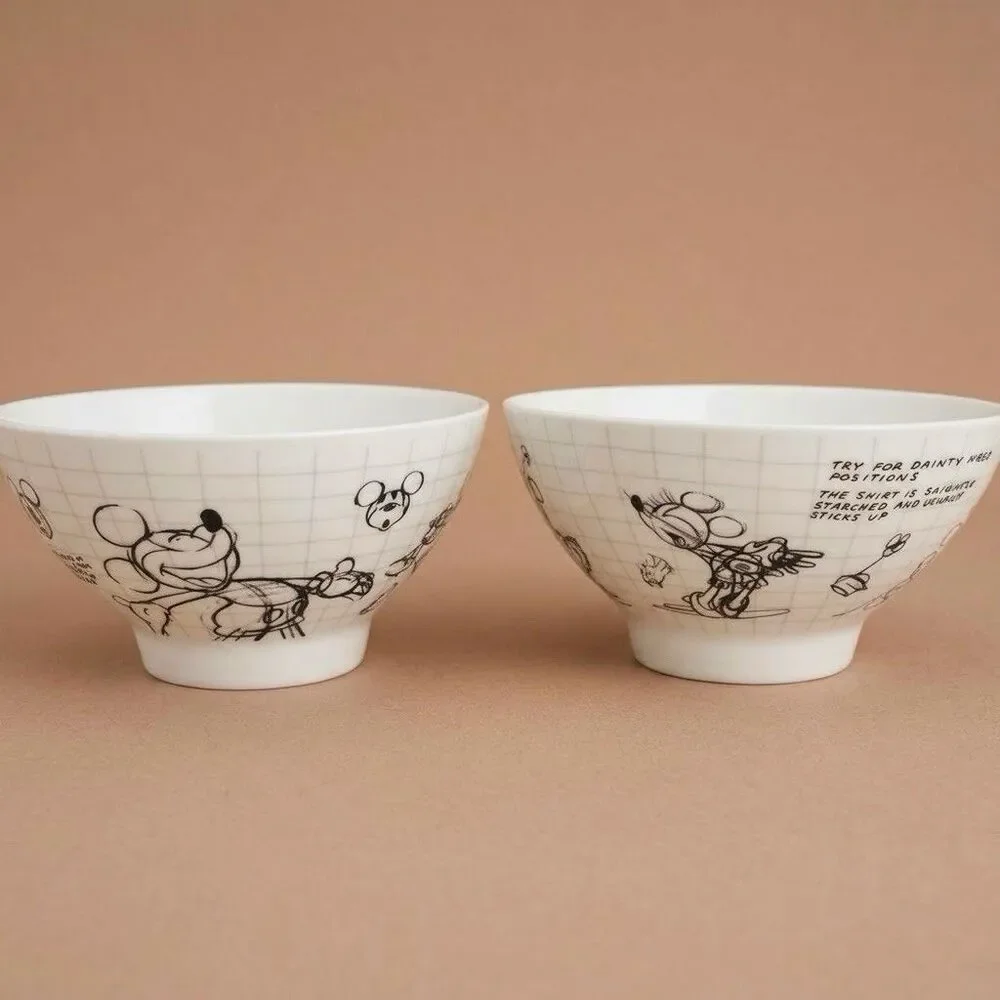 Disney Mickey Minnie Mouse Sketchbook Bowls Set 2 Ceramic Soup Cereal Salad